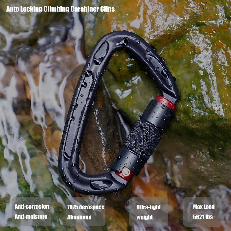 CTrowelpro UIAA Certified 25KN Carabiner Heavy Duty, Auto Locking Carabiners Clips, 6PCS Black Carabiner for Swing, pet Traction,3.93 Inch D Shaped, Large Size - Image 3